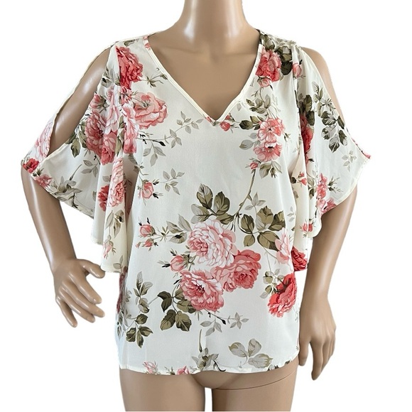 Every Rose Floral Top Cold Shoulder Sleeve - Picture 1 of 4